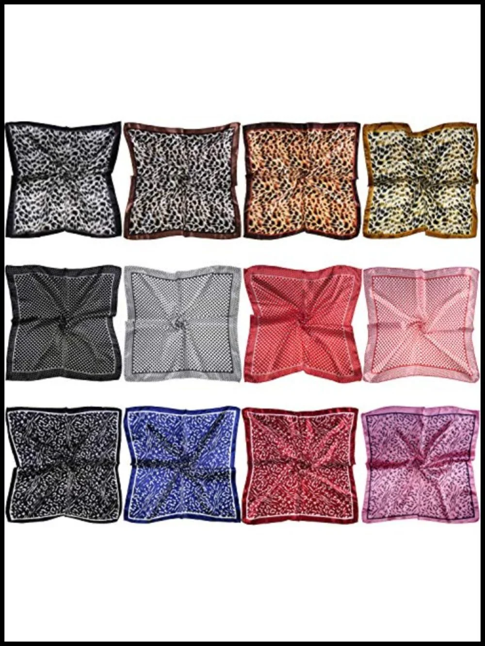 12 Satin Square Scarves Women's Head Neck Scarf Bundle